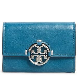 TORY BURCH Mini Miller Leather Flap Wallet blue-brand new without tags
